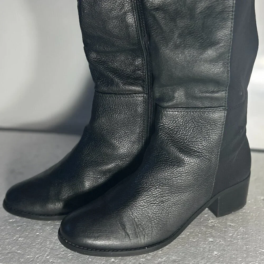 Lane Bryant SZ 7W  Letizia Black leather above knee boot Timeless Edgy Essential